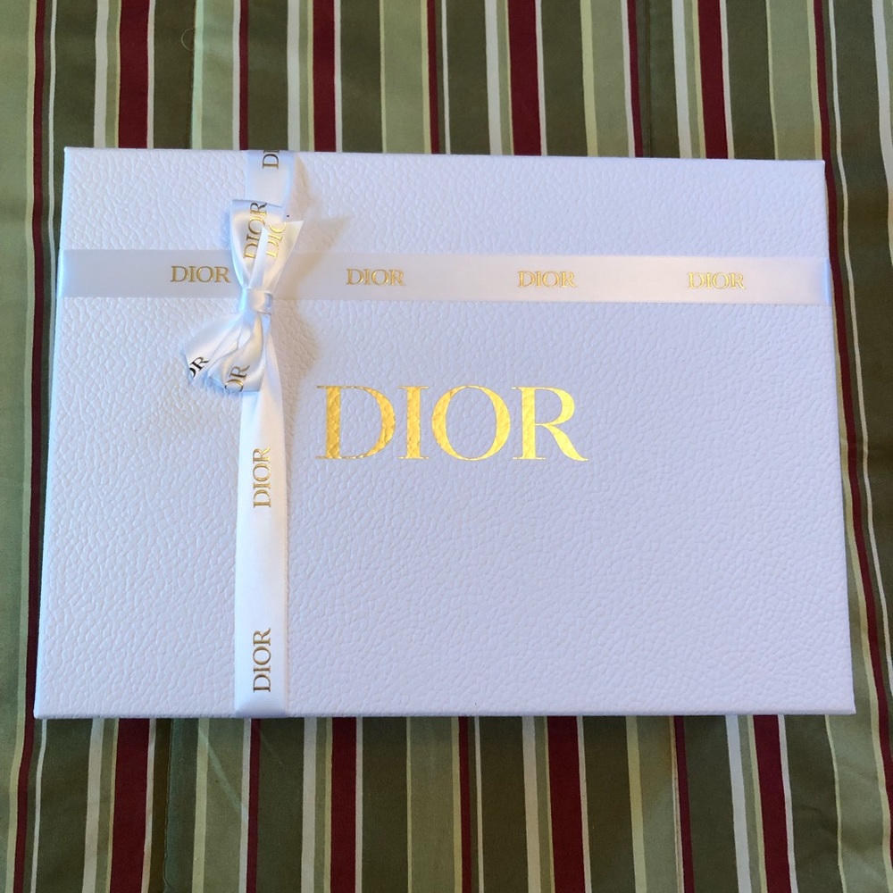 Dior White Box with Gold Logo and Ribbon